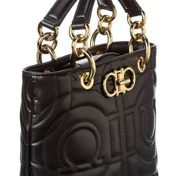 Salvatore Ferragamo Gancini Quilted Leather Tote, Black - Picture 3 of 4